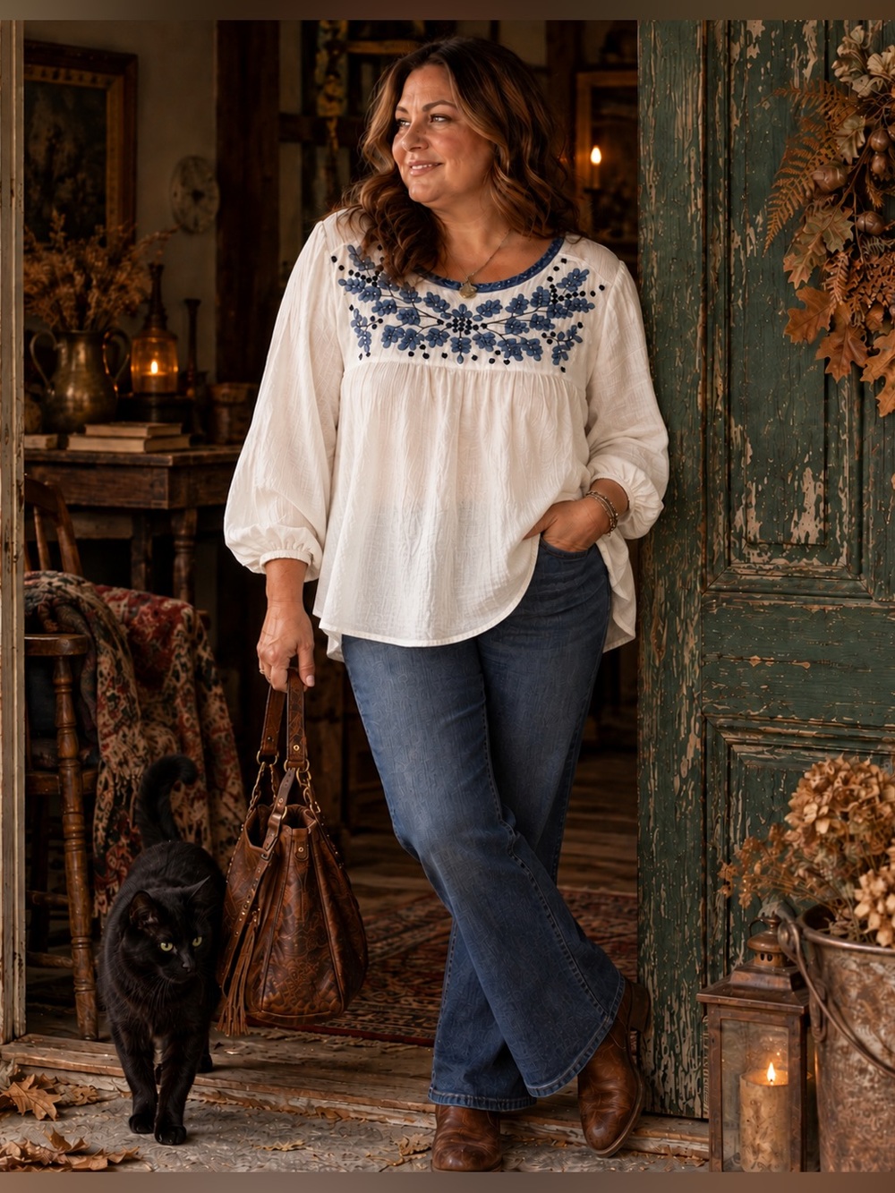 Lucky Brand NWT 2X White Cotton Gauze Blue Embroidered Boho Peasant Blouse